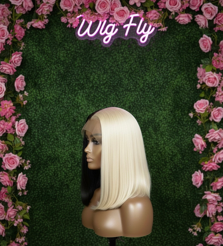 12 inch Russian Half Blonde Half Black 13x6 HD Bob Wig