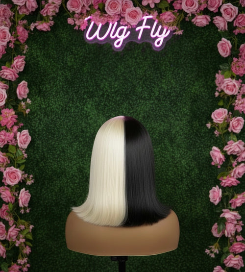 12 inch Russian Half Blonde Half Black 13x6 HD Bob Wig