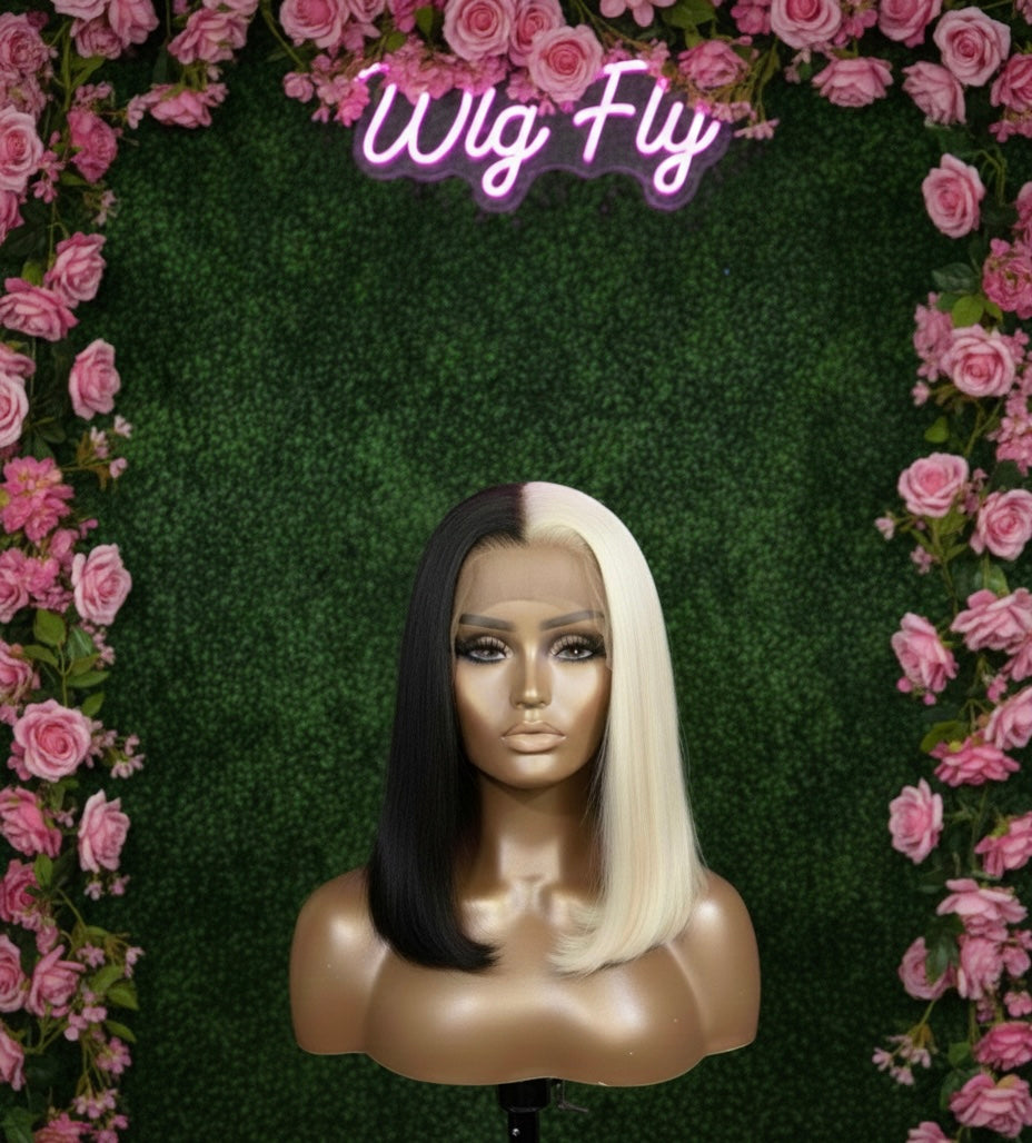 12 inch Russian Half Blonde Half Black 13x6 HD Bob Wig