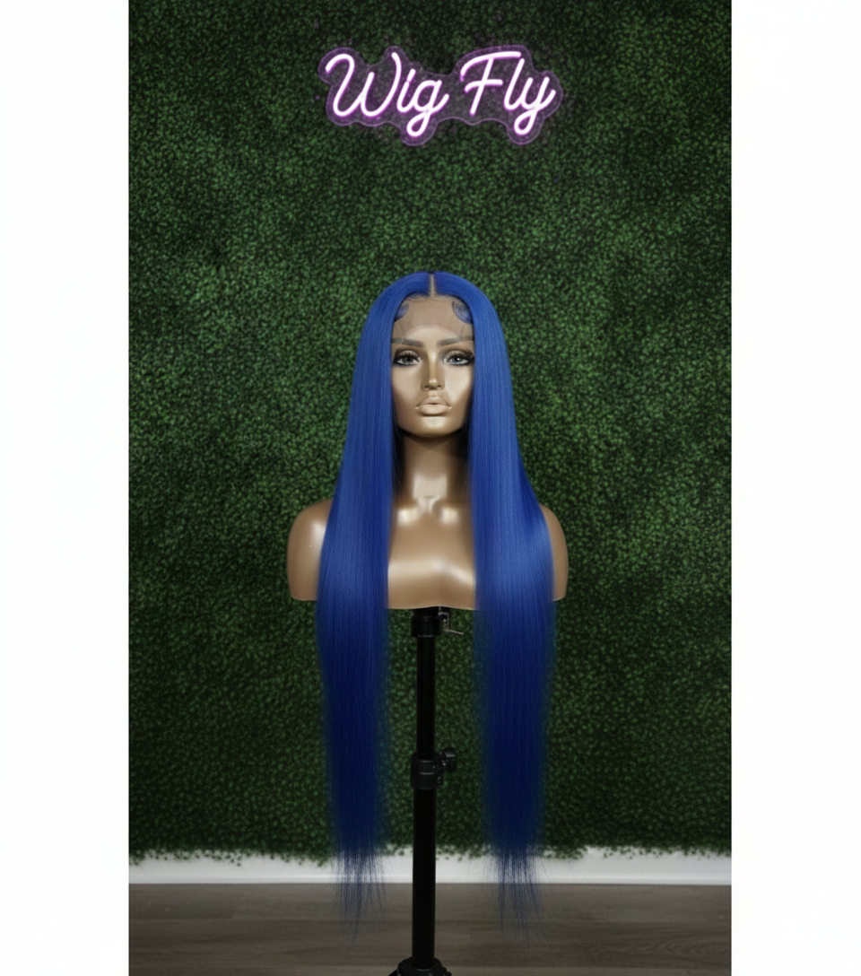 30 Inch Royal Blue Lace Front Human Hair Wig