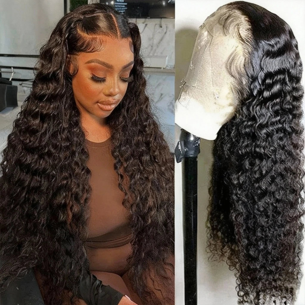 Deep Wave 13x6 HD Lace Frontal Wig Brazilian Curly Human Hair Wigs For Women Lace Front Human Hair Wig Pre Plucked 34 Inch