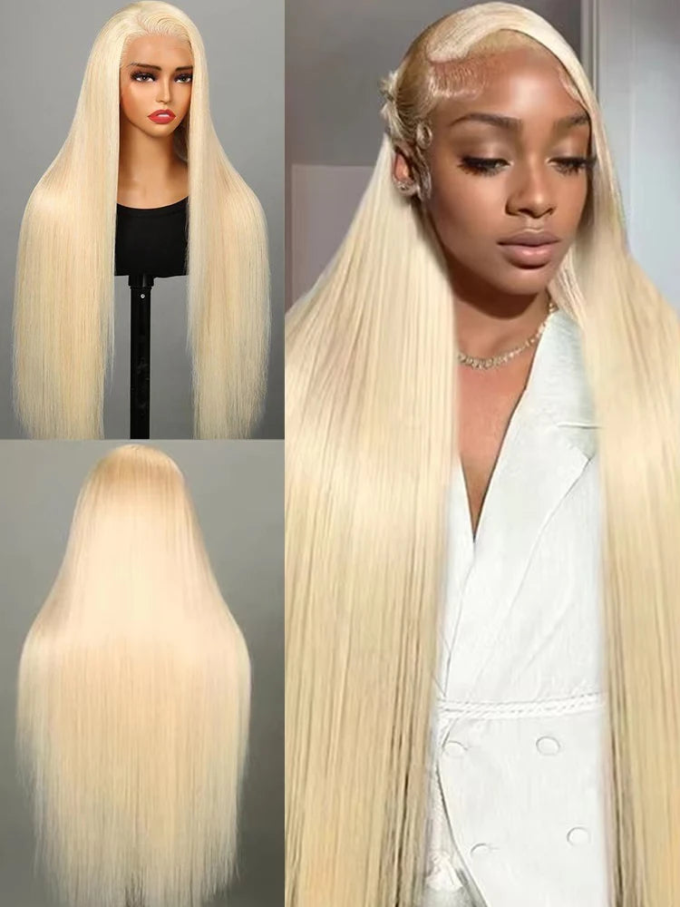613 HD Lace Frontal Wig 13x6 13x4 Ready to Go Glueless Wigs 12A  270% Density Straight Blonde Lace Front Wigs Human Hair 38 Inch