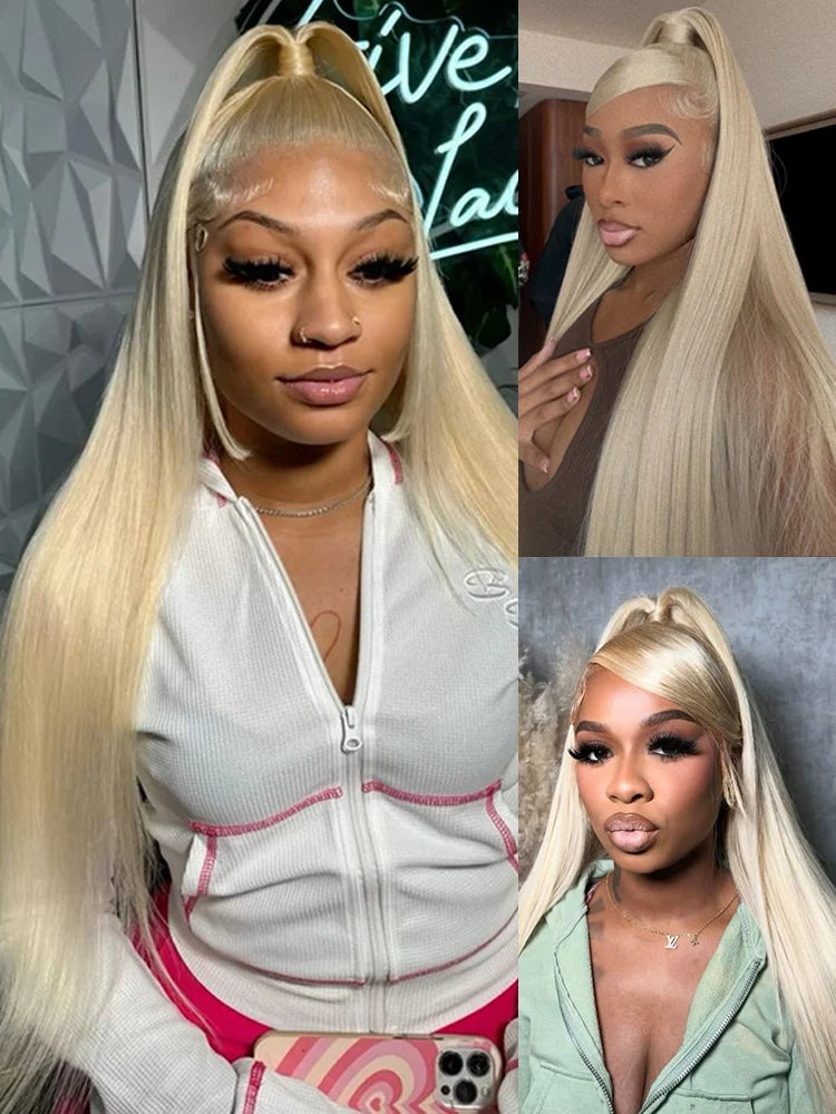 613 HD Lace Frontal Wig 13x6 13x4 Ready to Go Glueless Wigs 12A  270% Density Straight Blonde Lace Front Wigs Human Hair 38 Inch