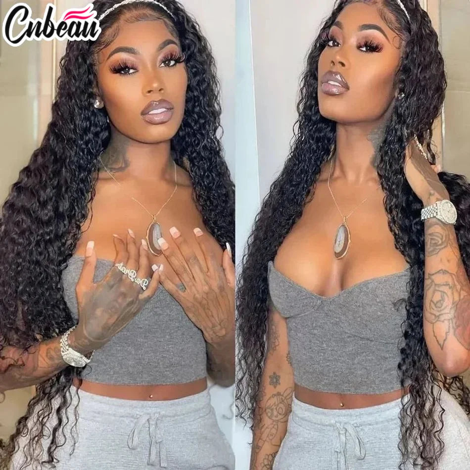 Deep Wave 13x6 HD Lace Frontal Wig Brazilian Curly Human Hair Wigs For Women Lace Front Human Hair Wig Pre Plucked 34 Inch