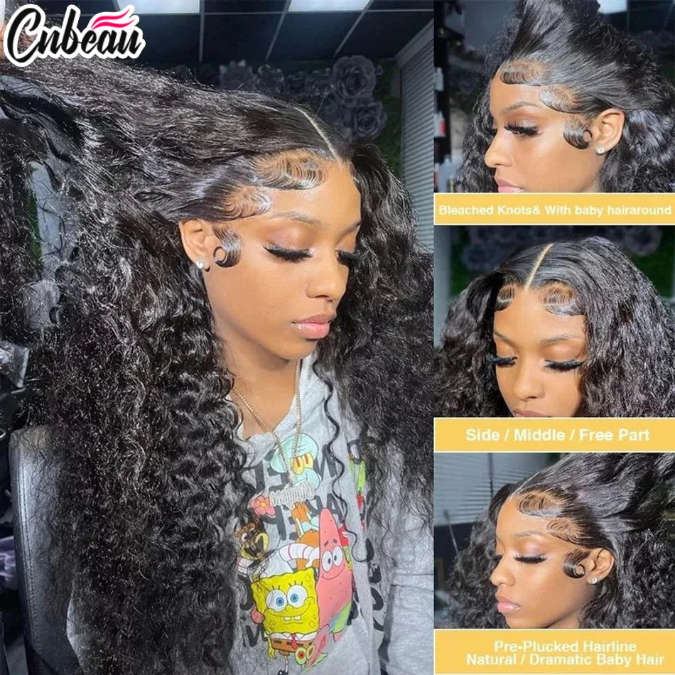 Deep Wave 13x6 HD Lace Frontal Wig Brazilian Curly Human Hair Wigs For Women Lace Front Human Hair Wig Pre Plucked 34 Inch