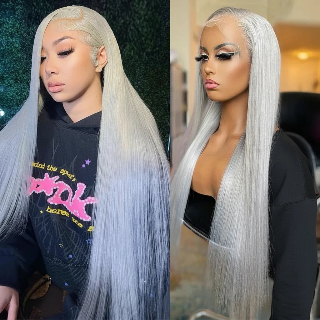 13x6 Silver Grey Straight Lace Front Human Hair Wigs Pre Plucked 613 Blonde Body Wave Frontal Wigs For Women Brazilian Hair Wigs