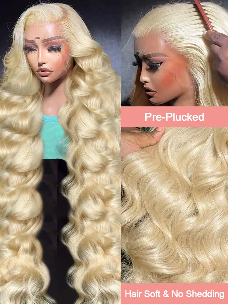 613 Lace Front Wig Human Hair 13x6 Blonde Human Hair Wigs 300% Density Body Wave Lace Front Wigs Human Hair Pre Plucked 46 Inch