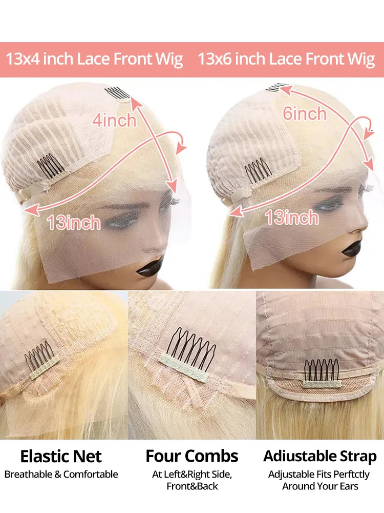 613 Lace Front Wig Human Hair 13x6 Blonde Human Hair Wigs 300% Density Body Wave Lace Front Wigs Human Hair Pre Plucked 46 Inch