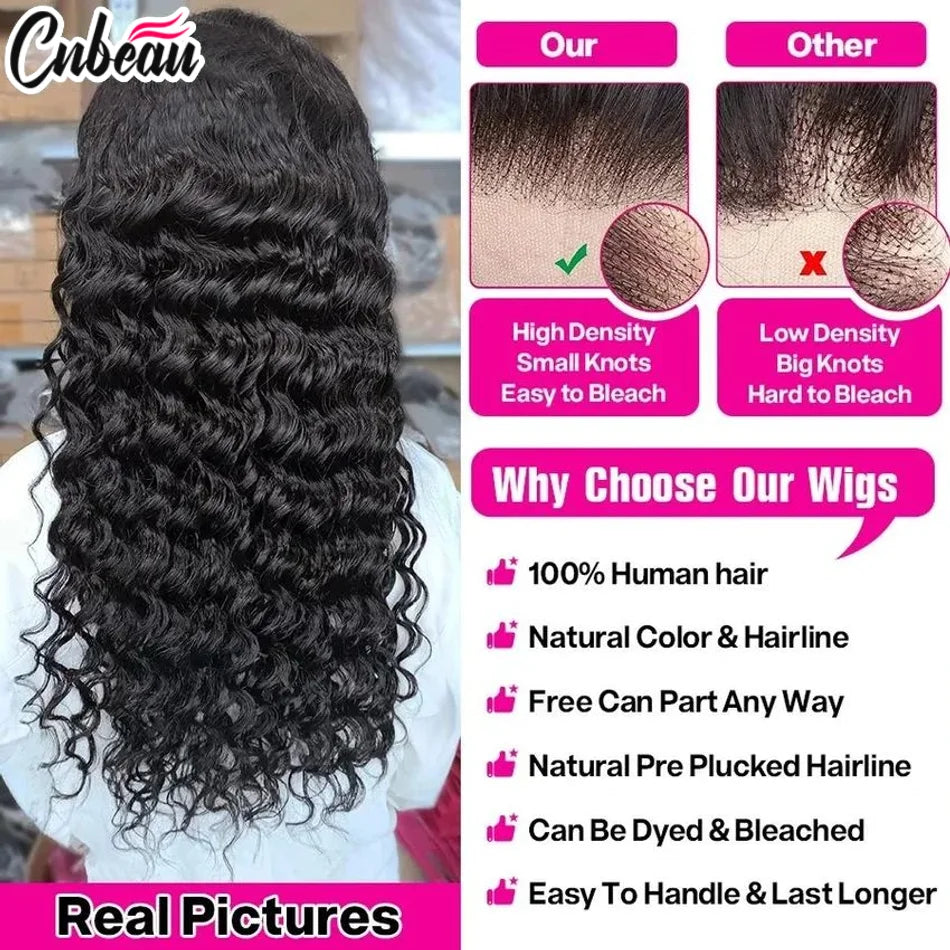 Deep Wave 13x6 HD Lace Frontal Wig Brazilian Curly Human Hair Wigs For Women Lace Front Human Hair Wig Pre Plucked 34 Inch